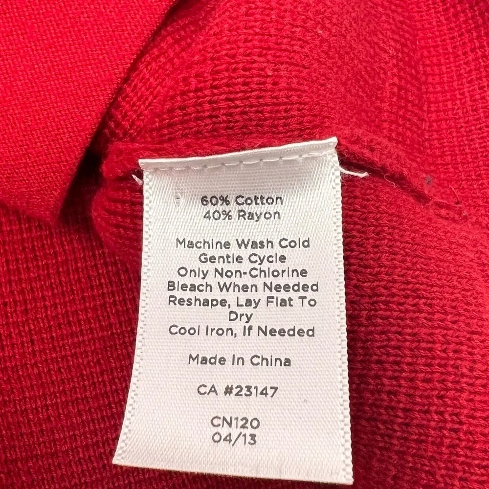 Talbots Cardigan Sweater Red Navy Trim 3/4 Sleeve Pockets Heavy Knit Size Med P - Picture 8 of 12
